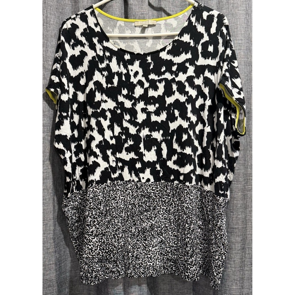 Joan Vass Studio Woman Dual Print Black/White Soft T-Shirt Woman's Plus Size 0X